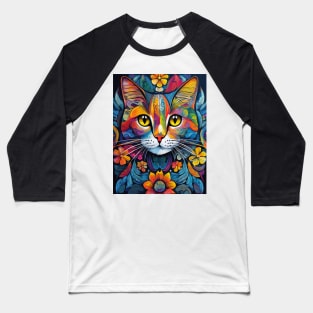 Copy of vibrant and colourful cat art design Baseball T-Shirt